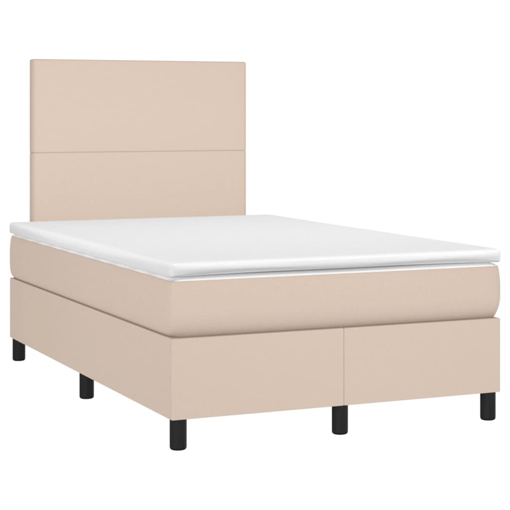 Κρεβάτι Boxspring Στρώμα&LED Καπουτσίνο 120x190 εκ. Συνθ. Δέρμα