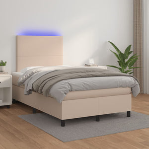 Κρεβάτι Boxspring Στρώμα&LED Καπουτσίνο 120x190 εκ. Συνθ. Δέρμα