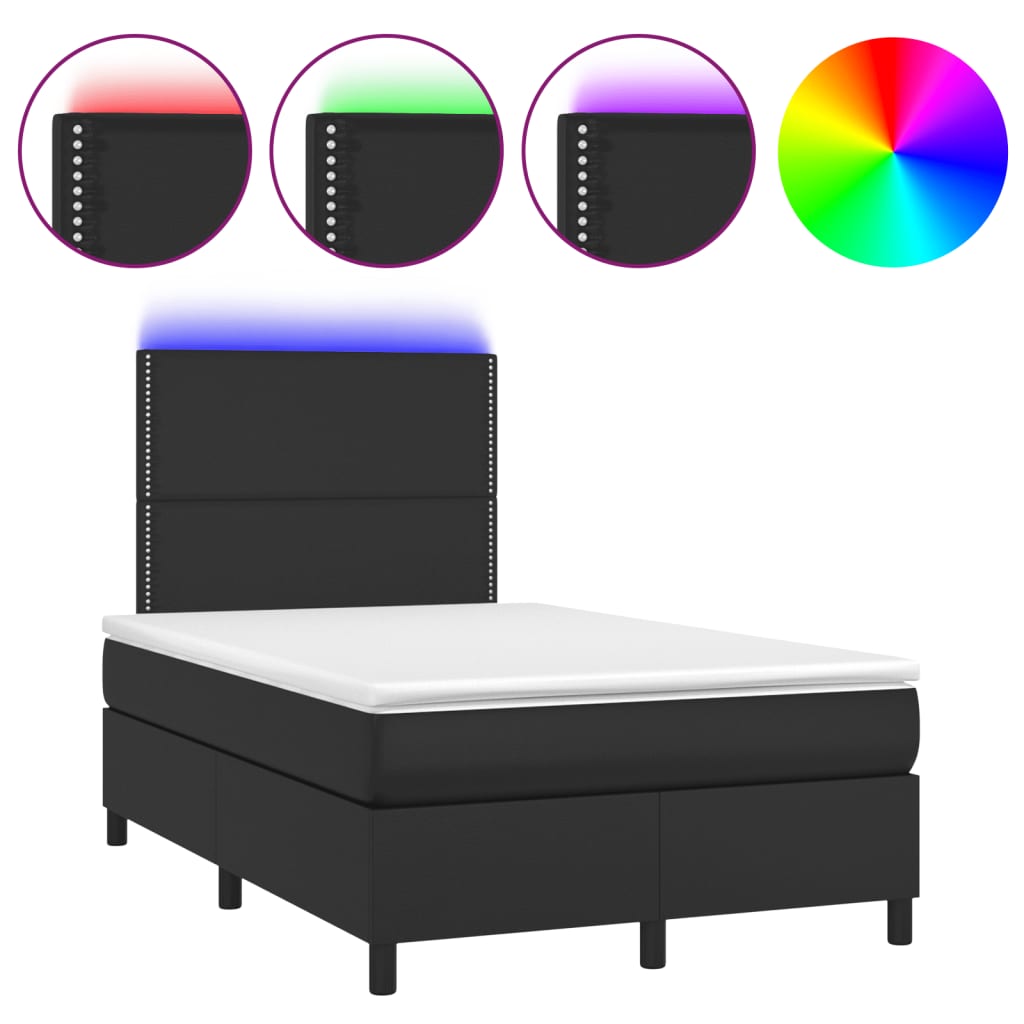 Κρεβάτι Boxspring με Στρώμα&LED Μαύρο 120x190εκ.Συνθετικό Δέρμα