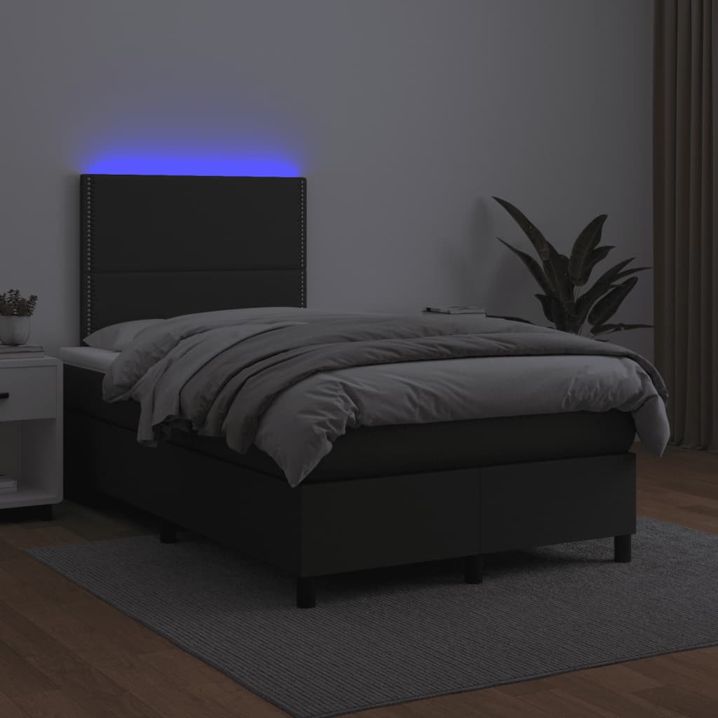 Κρεβάτι Boxspring με Στρώμα&LED Μαύρο 120x190εκ.Συνθετικό Δέρμα
