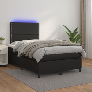 Κρεβάτι Boxspring με Στρώμα&LED Μαύρο 120x190εκ.Συνθετικό Δέρμα