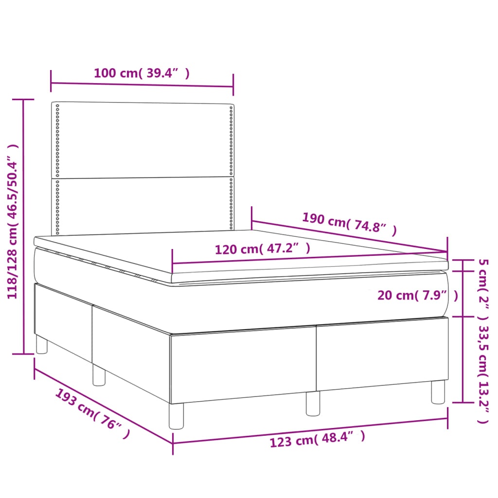 Κρεβάτι Boxspring με Στρώμα&LED Μαύρο 120x190εκ.Συνθετικό Δέρμα