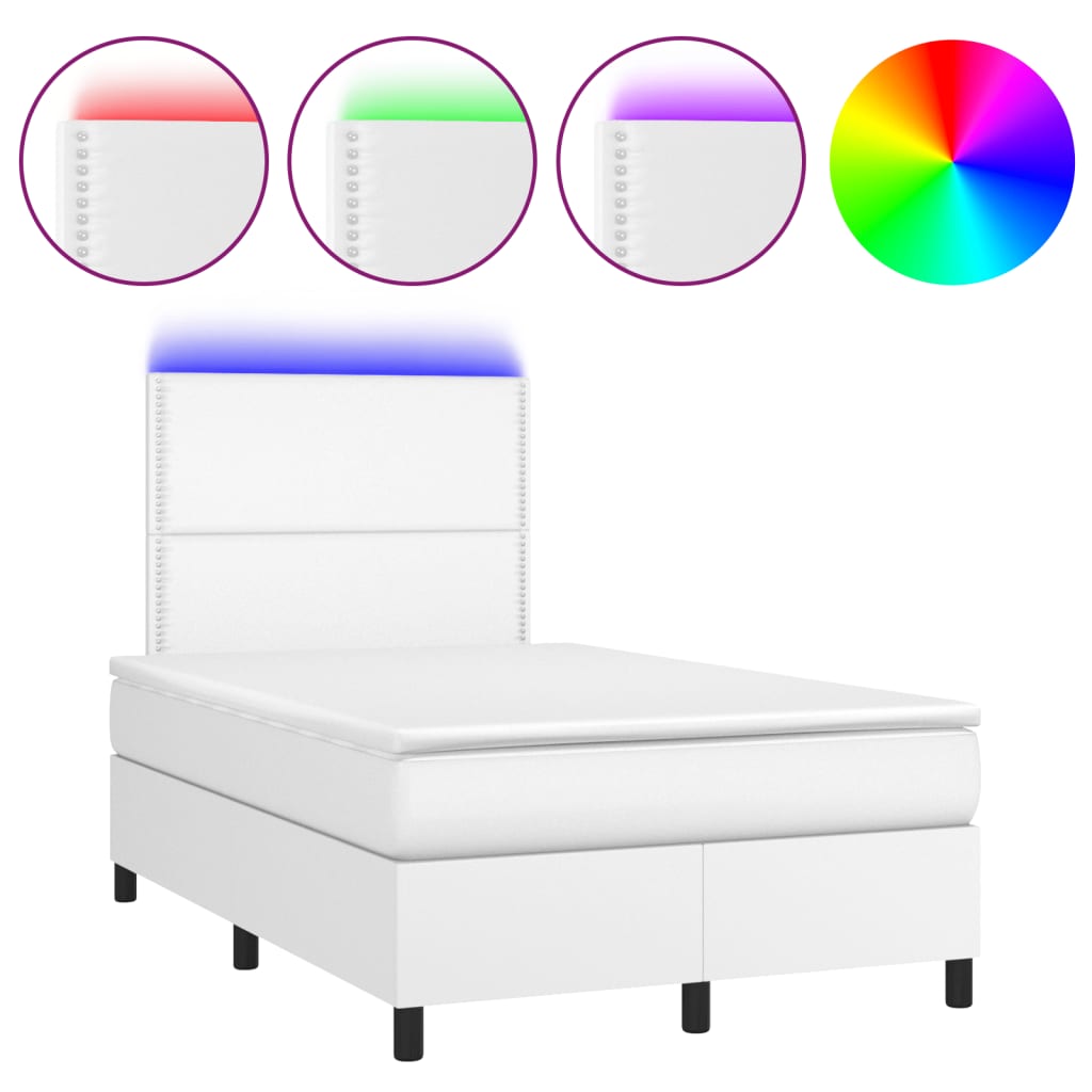 Κρεβάτι Boxspring με Στρώμα & LED Λευκό 120x190 εκ. Συνθ. Δέρμα