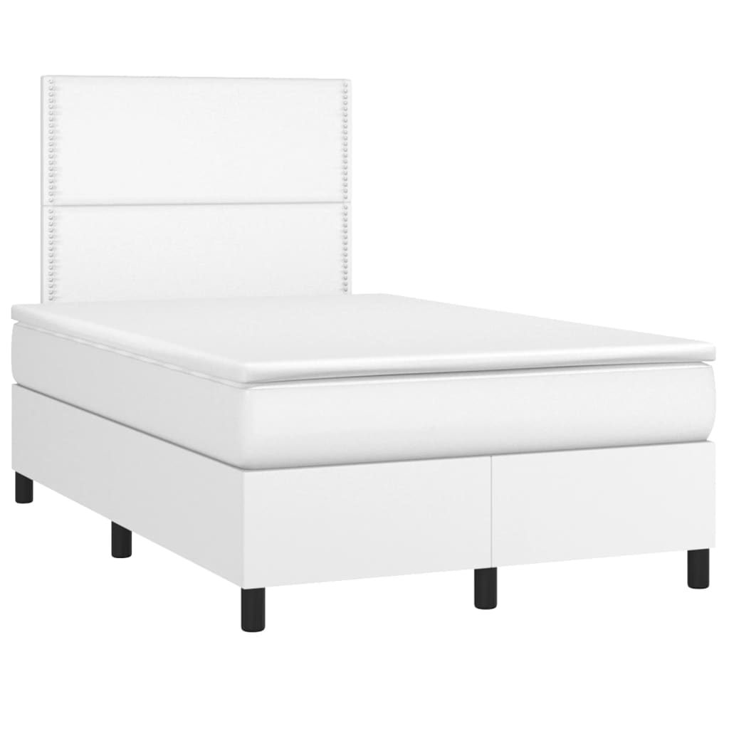 Κρεβάτι Boxspring με Στρώμα & LED Λευκό 120x190 εκ. Συνθ. Δέρμα