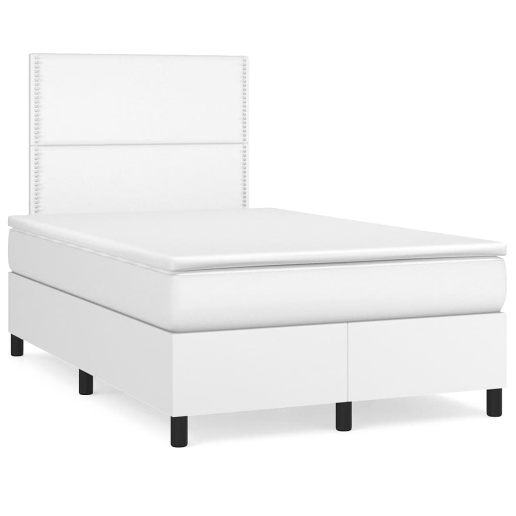 Κρεβάτι Boxspring με Στρώμα & LED Λευκό 120x190 εκ. Συνθ. Δέρμα