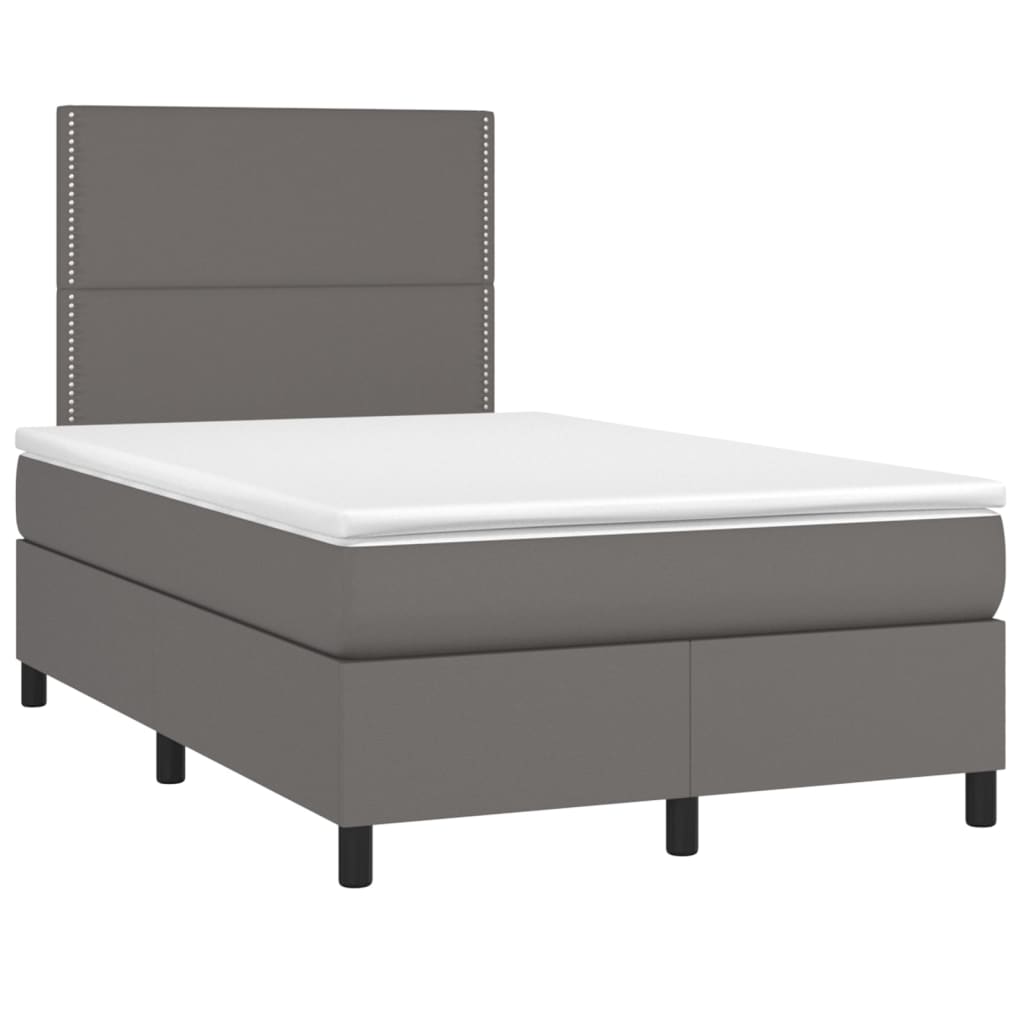 Κρεβάτι Boxspring με Στρώμα & LED Γκρι 120x190 εκ. Συνθ. Δέρμα