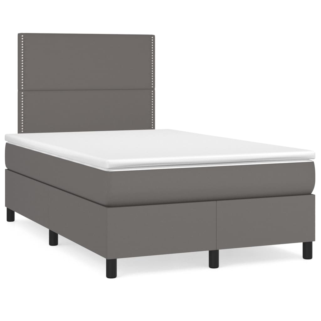 Κρεβάτι Boxspring με Στρώμα & LED Γκρι 120x190 εκ. Συνθ. Δέρμα
