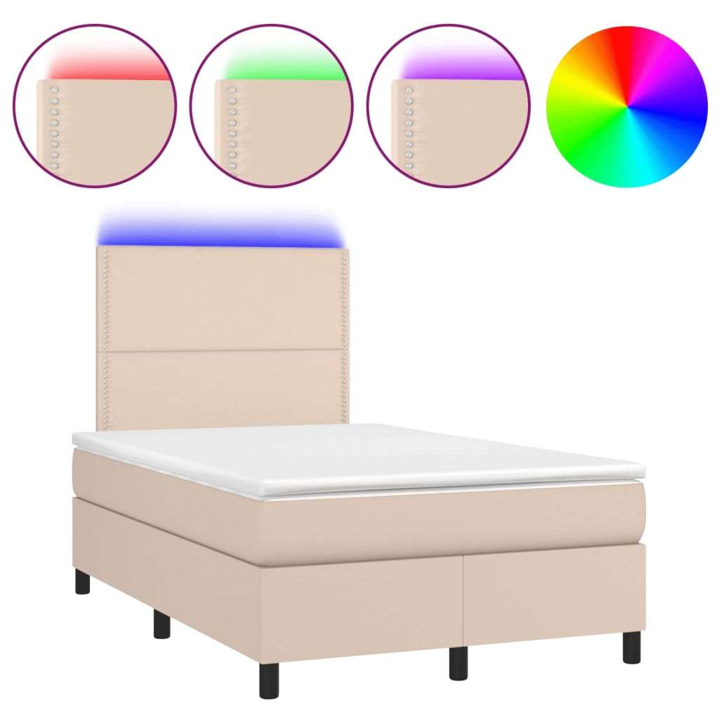 Κρεβάτι Boxspring Στρώμα&LED Καπουτσίνο 120x190 εκ. Συνθ. Δέρμα - Pakobazaar
