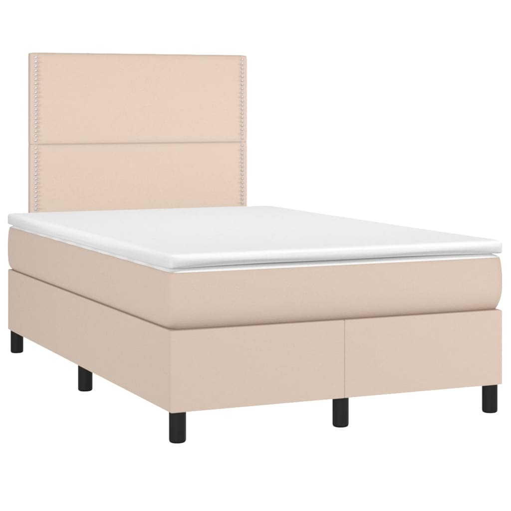 Κρεβάτι Boxspring Στρώμα&LED Καπουτσίνο 120x190 εκ. Συνθ. Δέρμα - Pakobazaar