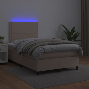 Κρεβάτι Boxspring Στρώμα&LED Καπουτσίνο 120x190 εκ. Συνθ. Δέρμα - Pakobazaar