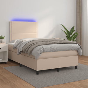 Κρεβάτι Boxspring Στρώμα&LED Καπουτσίνο 120x190 εκ. Συνθ. Δέρμα - Pakobazaar
