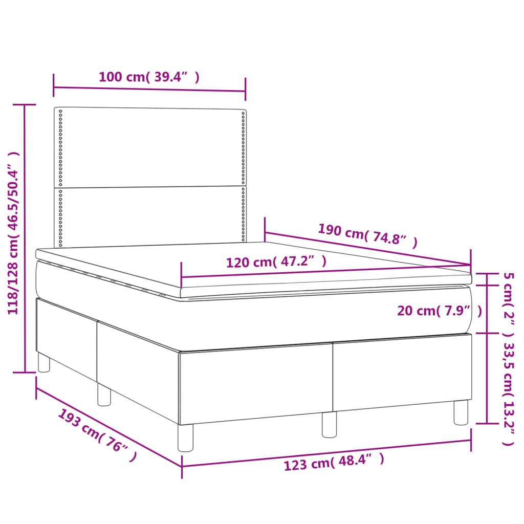 Κρεβάτι Boxspring Στρώμα&LED Καπουτσίνο 120x190 εκ. Συνθ. Δέρμα - Pakobazaar