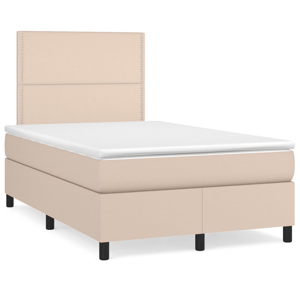 Κρεβάτι Boxspring Στρώμα&LED Καπουτσίνο 120x190 εκ. Συνθ. Δέρμα - Pakobazaar