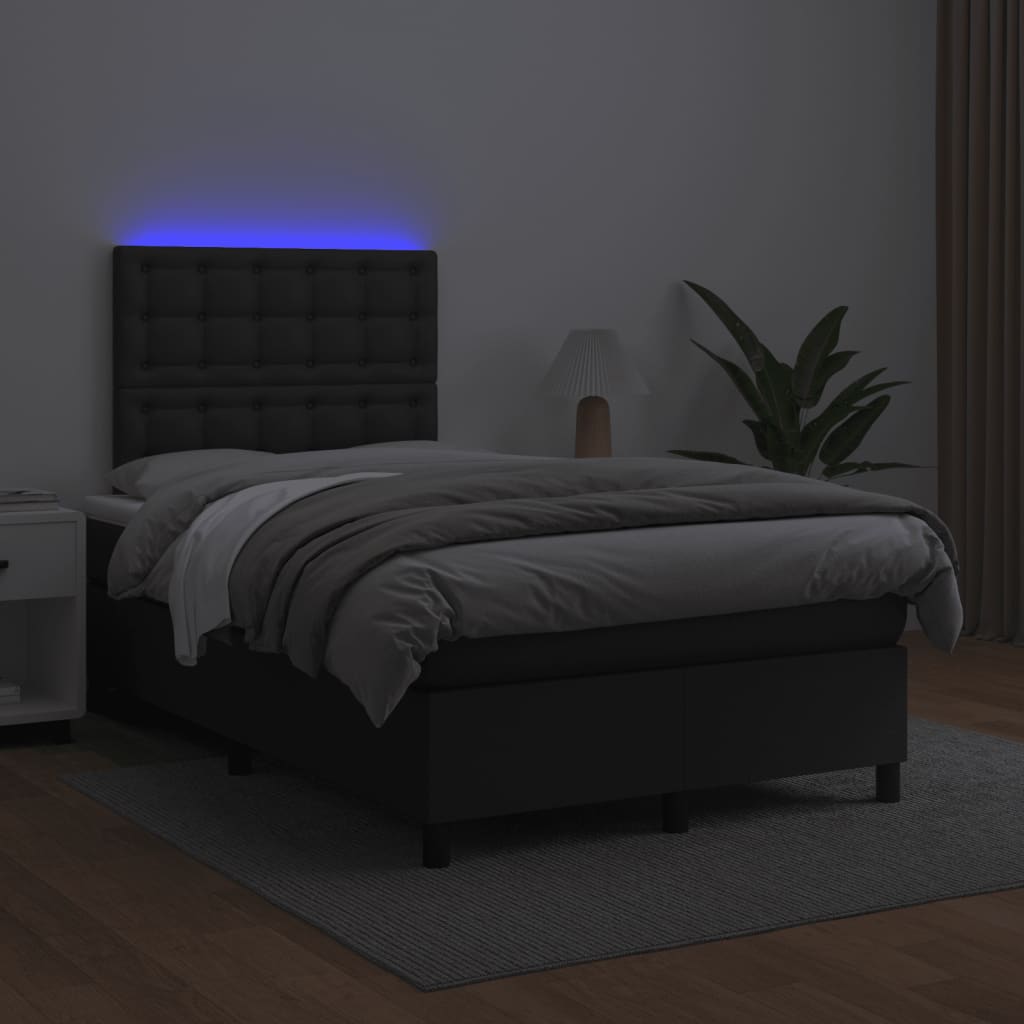 Κρεβάτι Boxspring με Στρώμα Μαύρο&LED 120x190εκ.Συνθετικό Δέρμα