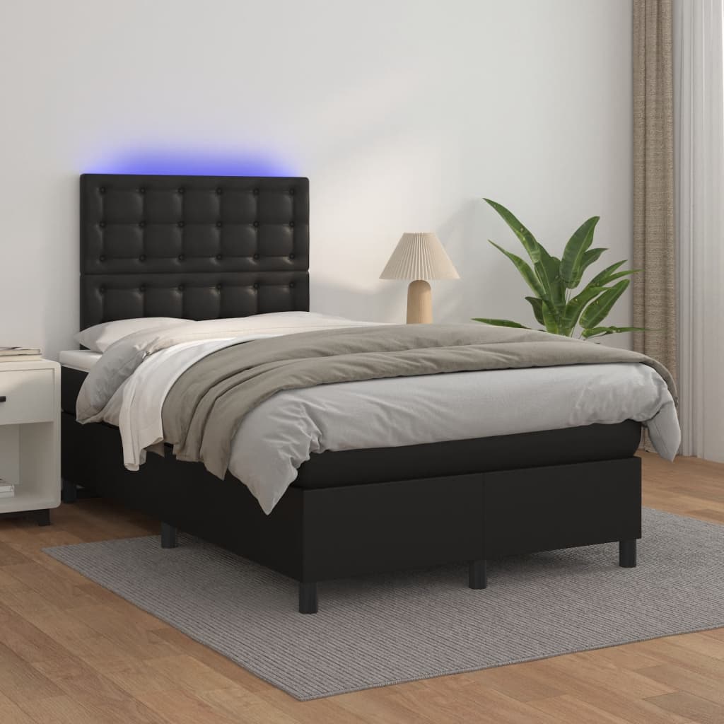 Κρεβάτι Boxspring με Στρώμα Μαύρο&LED 120x190εκ.Συνθετικό Δέρμα