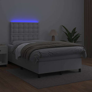 Κρεβάτι Boxspring με Στρώμα & LED Λευκό 120x190 εκ. Συνθ. Δέρμα