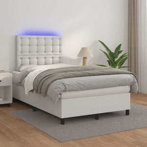 Κρεβάτι Boxspring με Στρώμα & LED Λευκό 120x190 εκ. Συνθ. Δέρμα