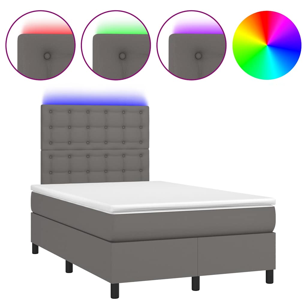 Κρεβάτι Boxspring με Στρώμα & LED Γκρι 120x190 εκ. Συνθ. Δέρμα