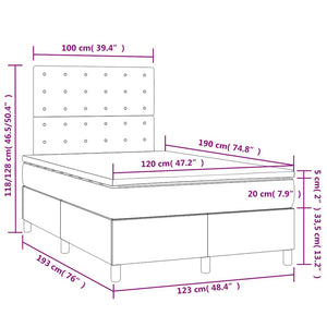 Κρεβάτι Boxspring με Στρώμα & LED Γκρι 120x190 εκ. Συνθ. Δέρμα