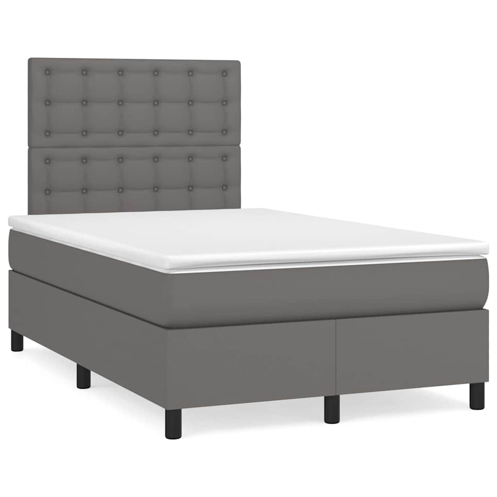 Κρεβάτι Boxspring με Στρώμα & LED Γκρι 120x190 εκ. Συνθ. Δέρμα