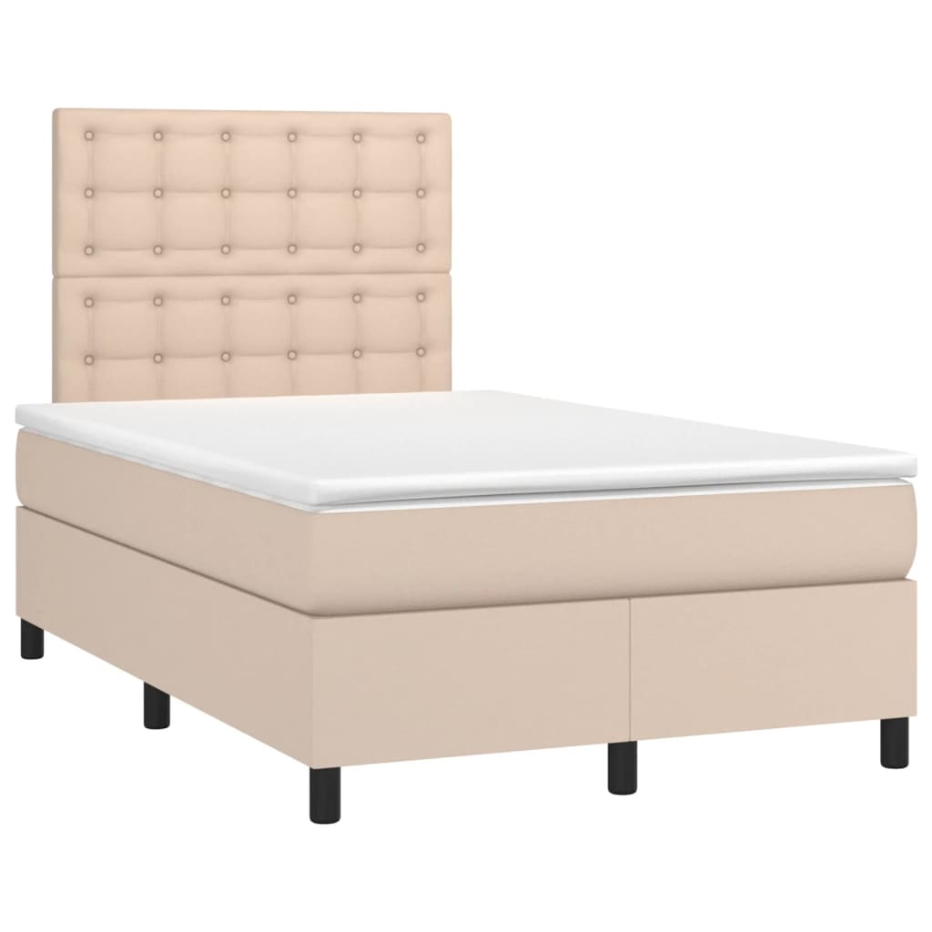 Κρεβάτι Boxspring Στρώμα&LED Καπουτσίνο 120x190 εκ. Συνθ. Δέρμα
