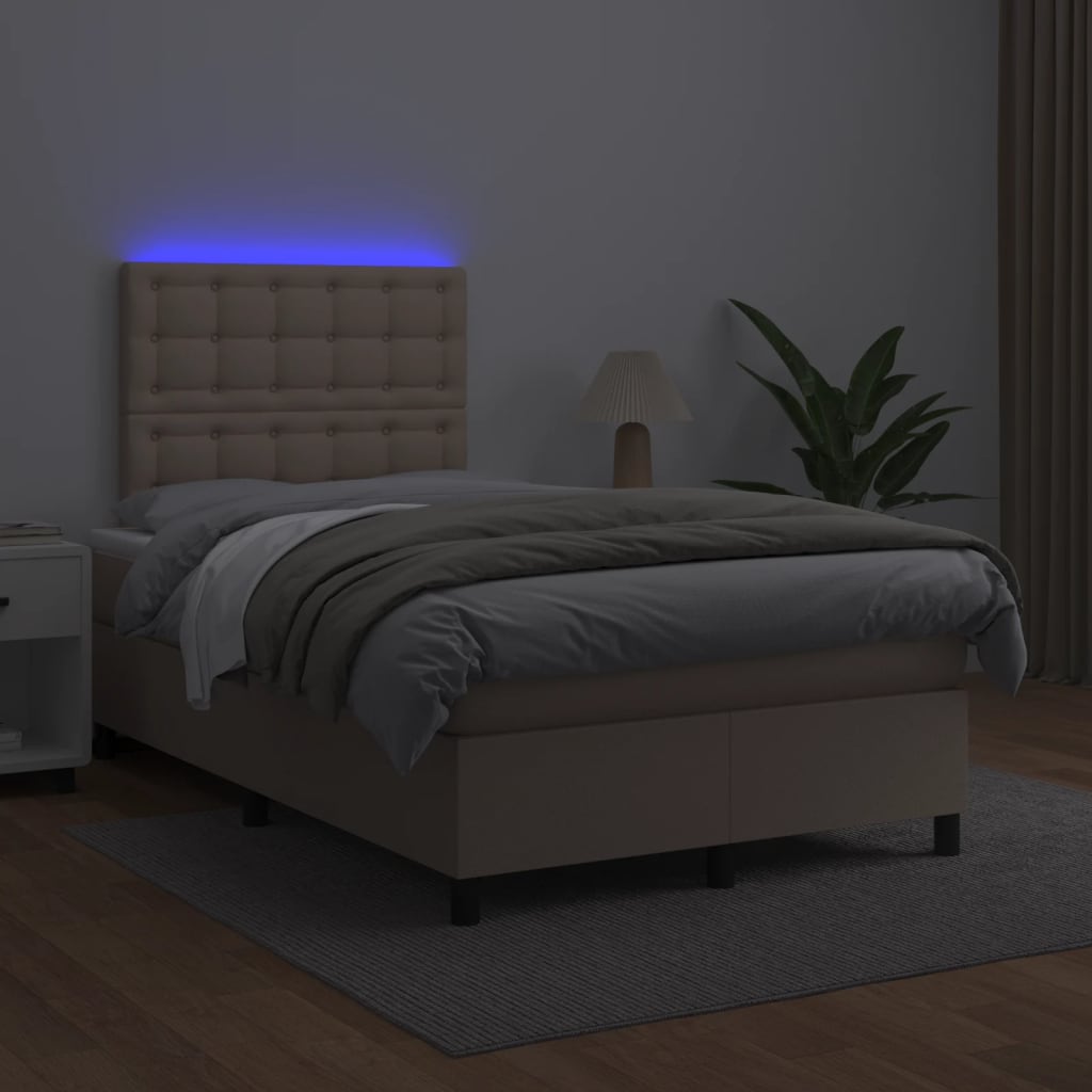 Κρεβάτι Boxspring Στρώμα&LED Καπουτσίνο 120x190 εκ. Συνθ. Δέρμα