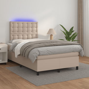 Κρεβάτι Boxspring Στρώμα&LED Καπουτσίνο 120x190 εκ. Συνθ. Δέρμα