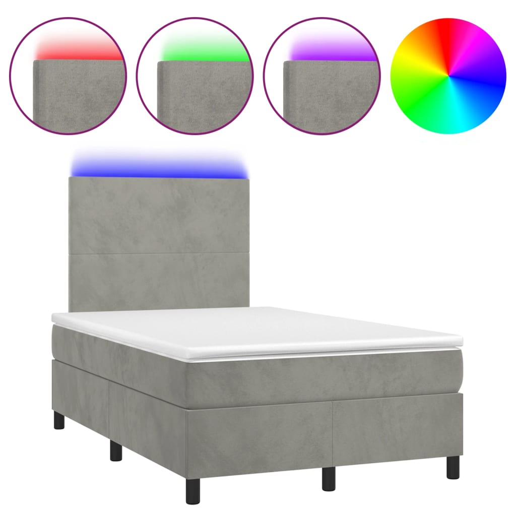 Κρεβάτι Boxspring με Στρώμα & LED Αν.Γκρι 120x190εκ. Βελούδινο