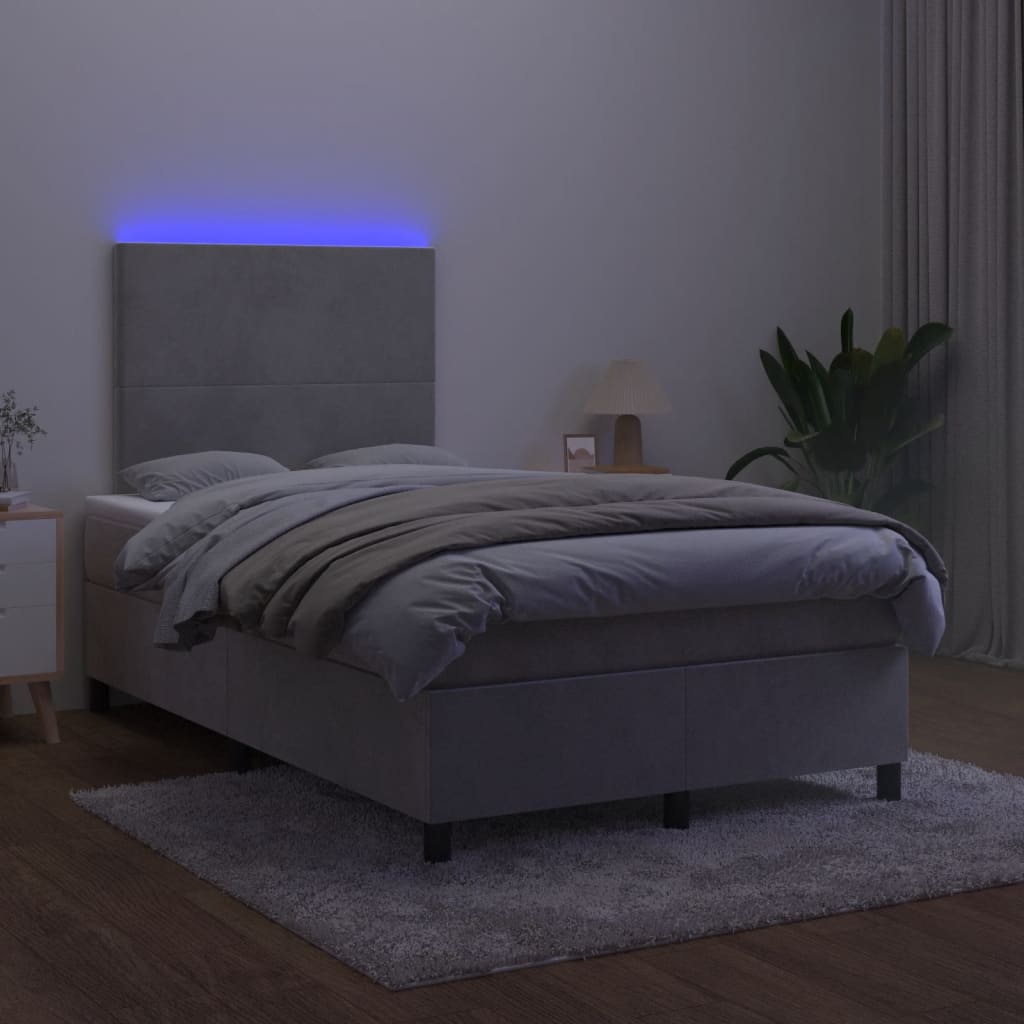 Κρεβάτι Boxspring με Στρώμα & LED Αν.Γκρι 120x190εκ. Βελούδινο