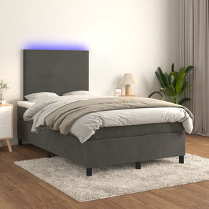 Κρεβάτι Boxspring με Στρώμα & LED Σκ.Γκρι 120x190εκ. Βελούδινο
