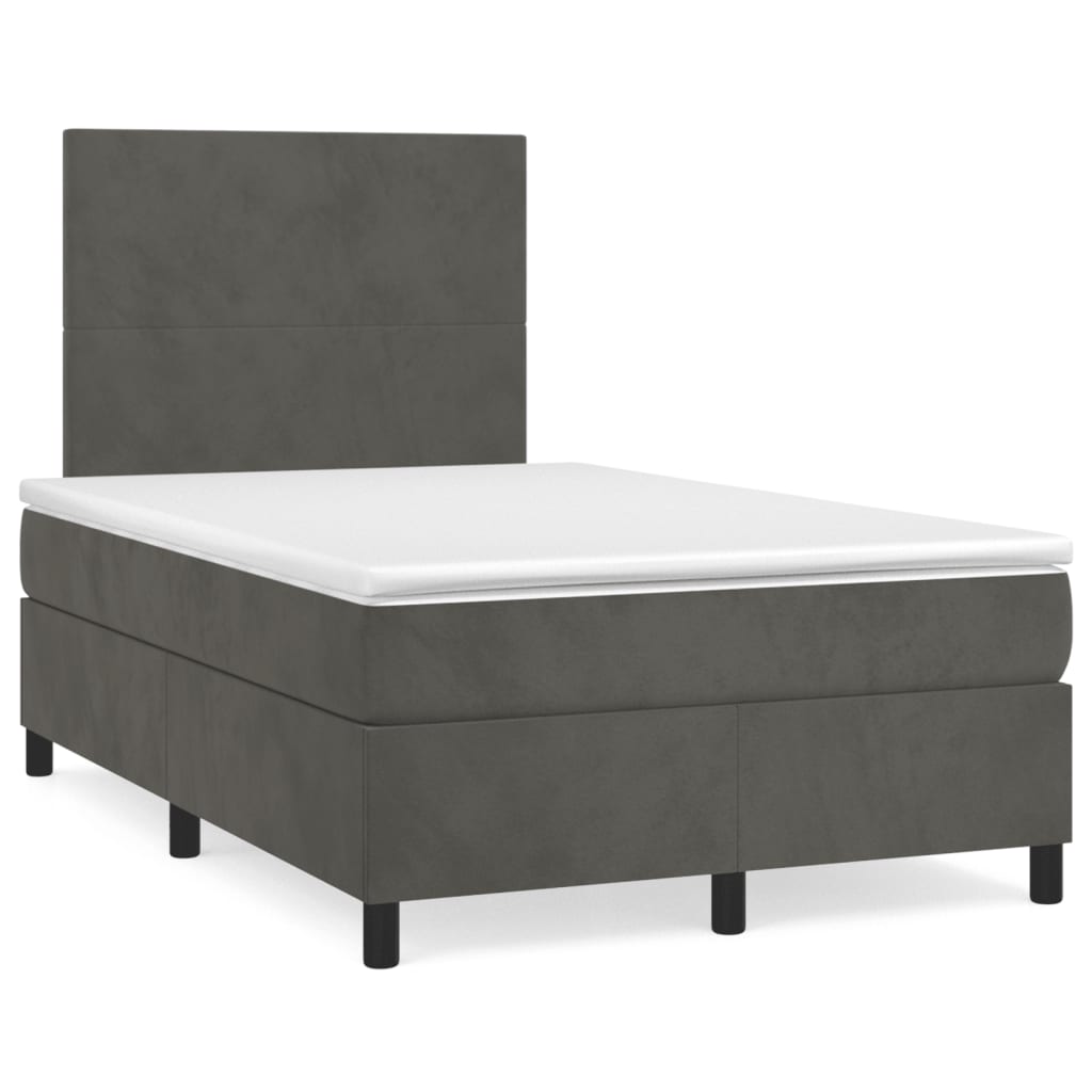 Κρεβάτι Boxspring με Στρώμα & LED Σκ.Γκρι 120x190εκ. Βελούδινο