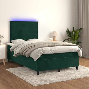 Κρεβάτι Boxspring με Στρώμα & LED Σκ. Πράσινο 120x190εκ Βελούδο