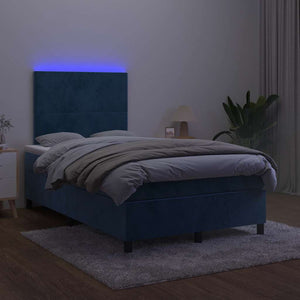 Κρεβάτι Boxspring με Στρώμα & LED Σκ. Μπλε 120x190εκ. Βελούδινο