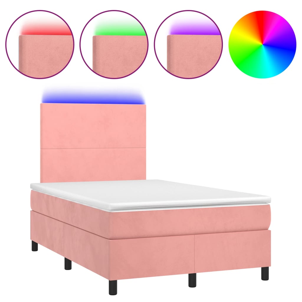 Κρεβάτι Boxspring με Στρώμα & LED Ροζ 120x190 εκ. Βελούδινο