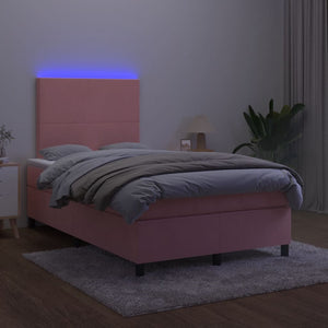 Κρεβάτι Boxspring με Στρώμα & LED Ροζ 120x190 εκ. Βελούδινο