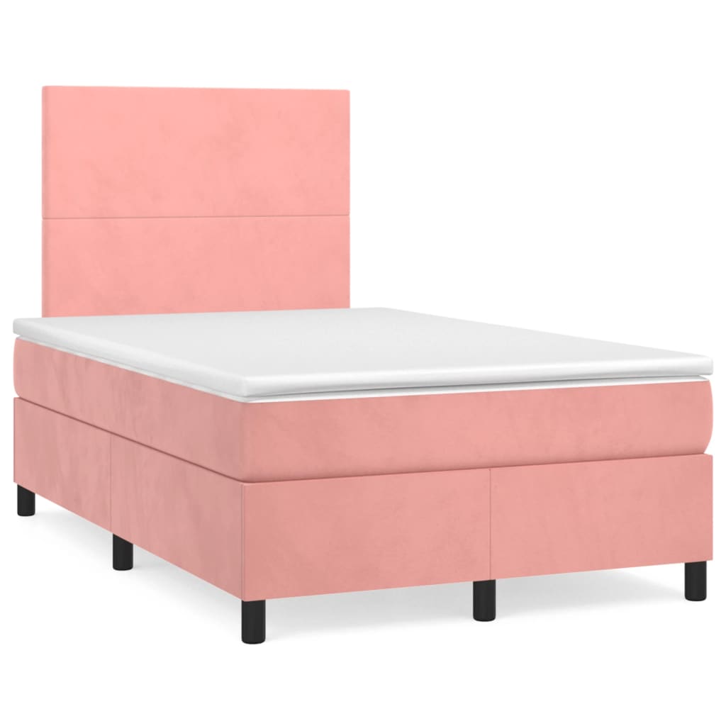 Κρεβάτι Boxspring με Στρώμα & LED Ροζ 120x190 εκ. Βελούδινο
