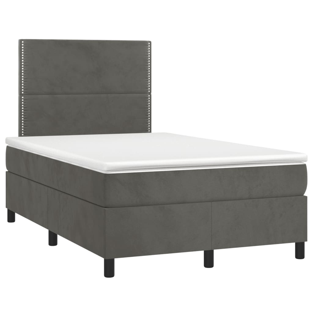Κρεβάτι Boxspring με Στρώμα & LED Σκ.Γκρι 120x190εκ. Βελούδινο