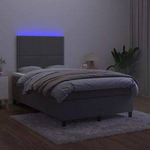 Κρεβάτι Boxspring με Στρώμα & LED Σκ.Γκρι 120x190εκ. Βελούδινο