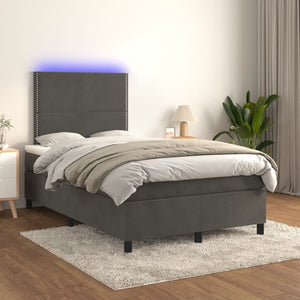 Κρεβάτι Boxspring με Στρώμα & LED Σκ.Γκρι 120x190εκ. Βελούδινο