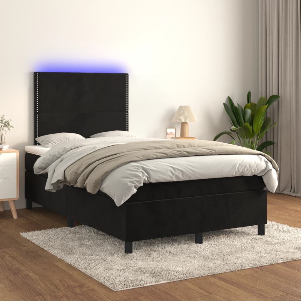 Κρεβάτι Boxspring με Στρώμα & LED Μαύρο 120x190 εκ. Βελούδινο - Pakobazaar