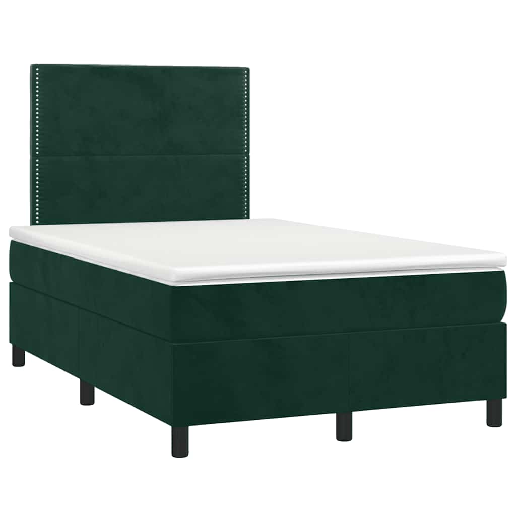 Κρεβάτι Boxspring με Στρώμα & LED Σκ. Πράσινο 120x190εκ Βελούδο