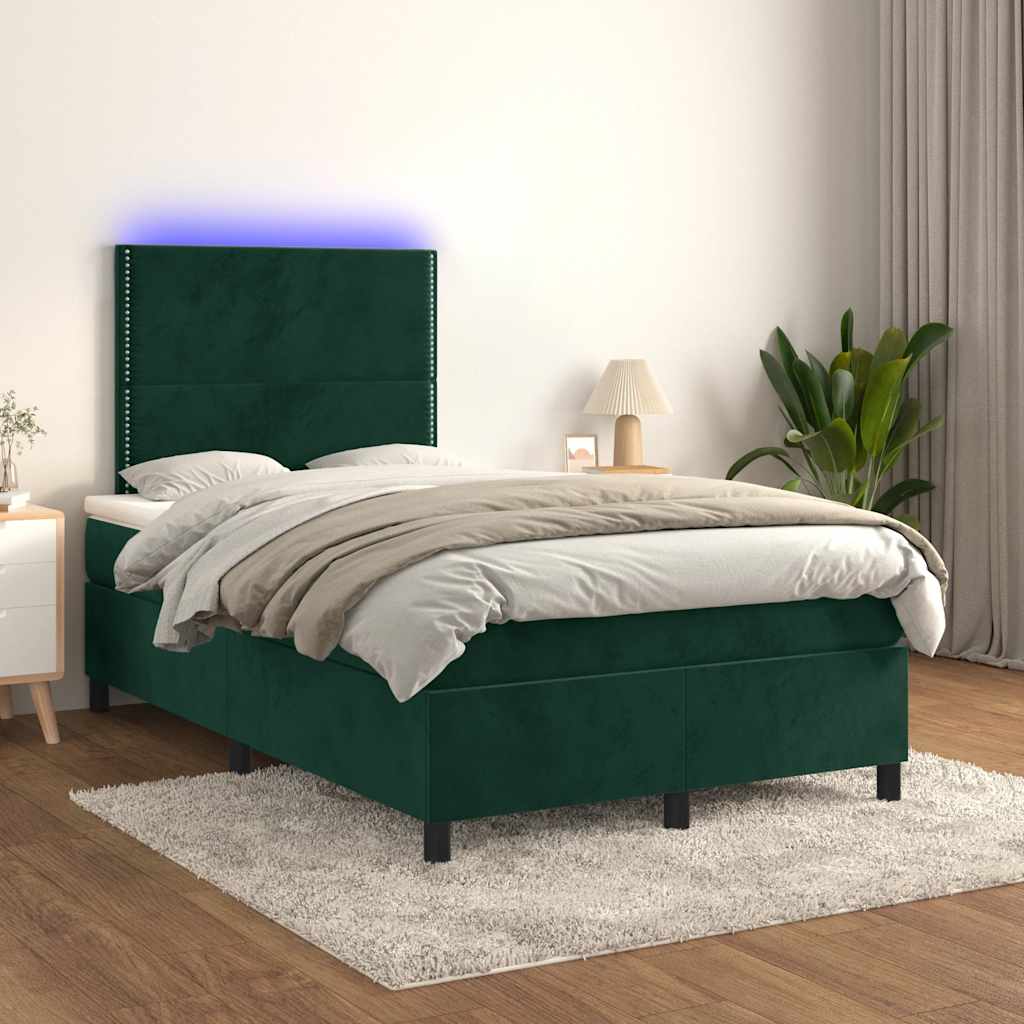 Κρεβάτι Boxspring με Στρώμα & LED Σκ. Πράσινο 120x190εκ Βελούδο