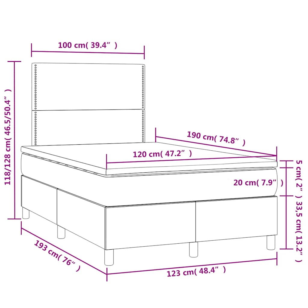Κρεβάτι Boxspring με Στρώμα & LED Σκ. Πράσινο 120x190εκ Βελούδο