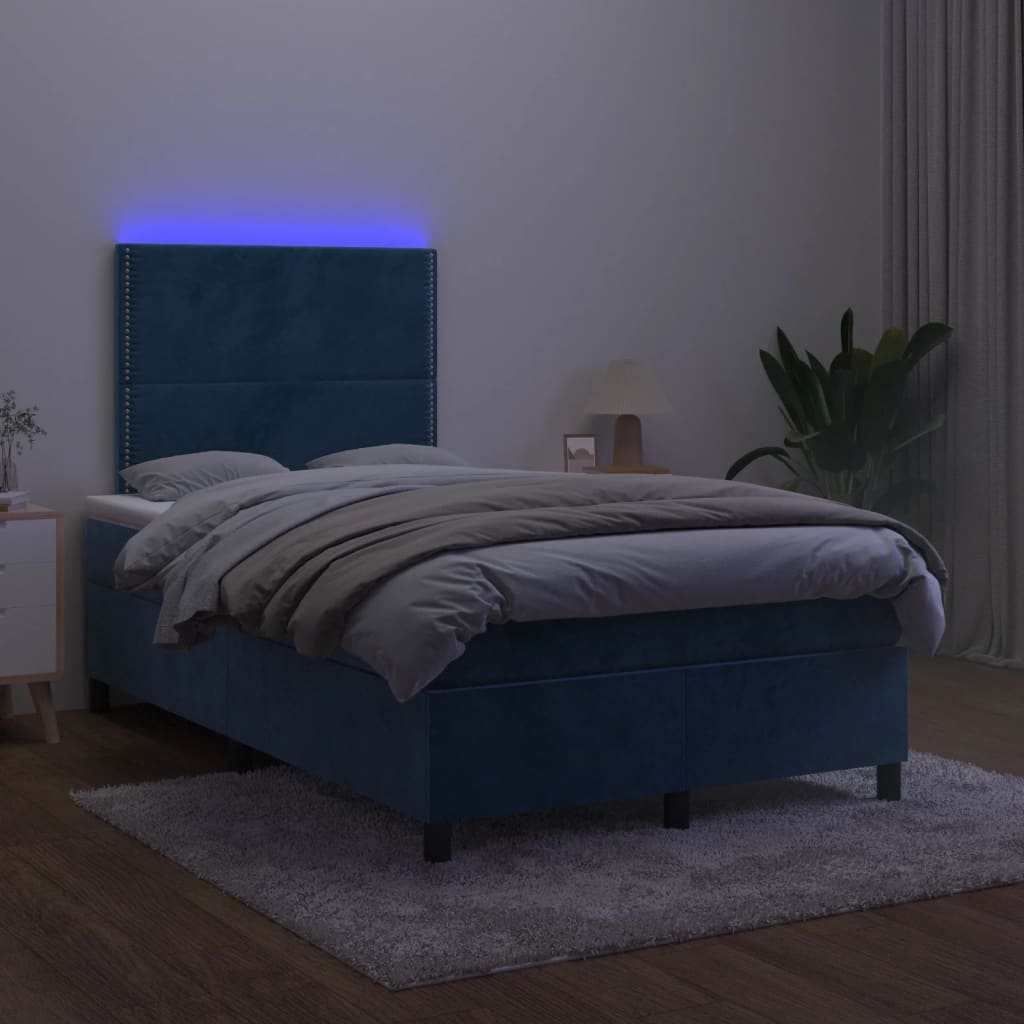 Κρεβάτι Boxspring με Στρώμα & LED Σκ. Μπλε 120x190εκ. Βελούδινο