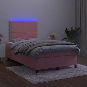 Κρεβάτι Boxspring με Στρώμα & LED Ροζ 120x190 εκ. Βελούδινο