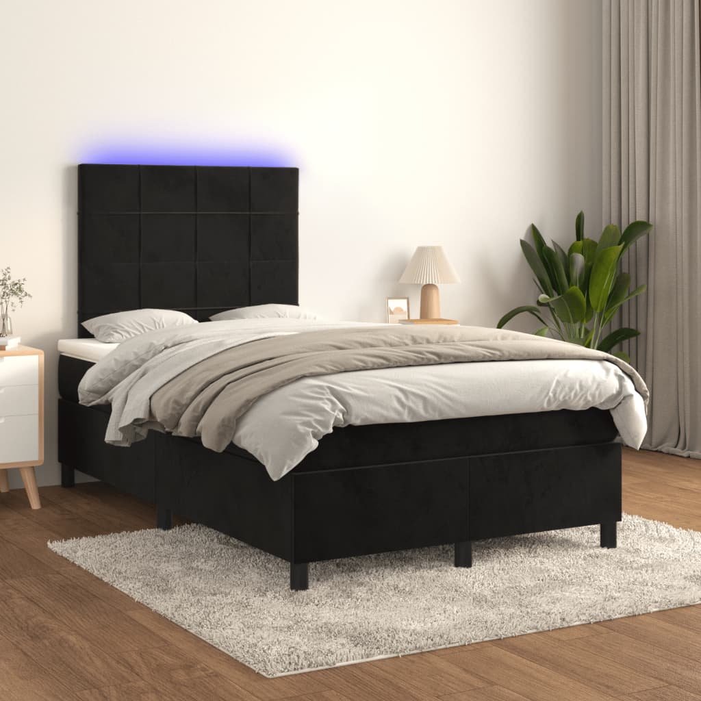 Κρεβάτι Boxspring με Στρώμα & LED Μαύρο 120x190 εκ. Βελούδινο - Pakobazaar