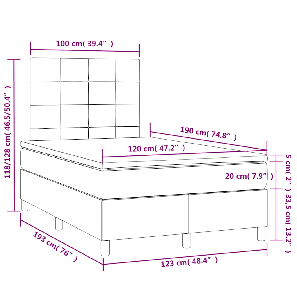 Κρεβάτι Boxspring με Στρώμα & LED Σκ. Μπλε 120x190εκ. Βελούδινο
