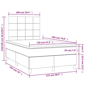 Κρεβάτι Boxspring με Στρώμα & LED Σκ. Μπλε 120x190εκ. Βελούδινο