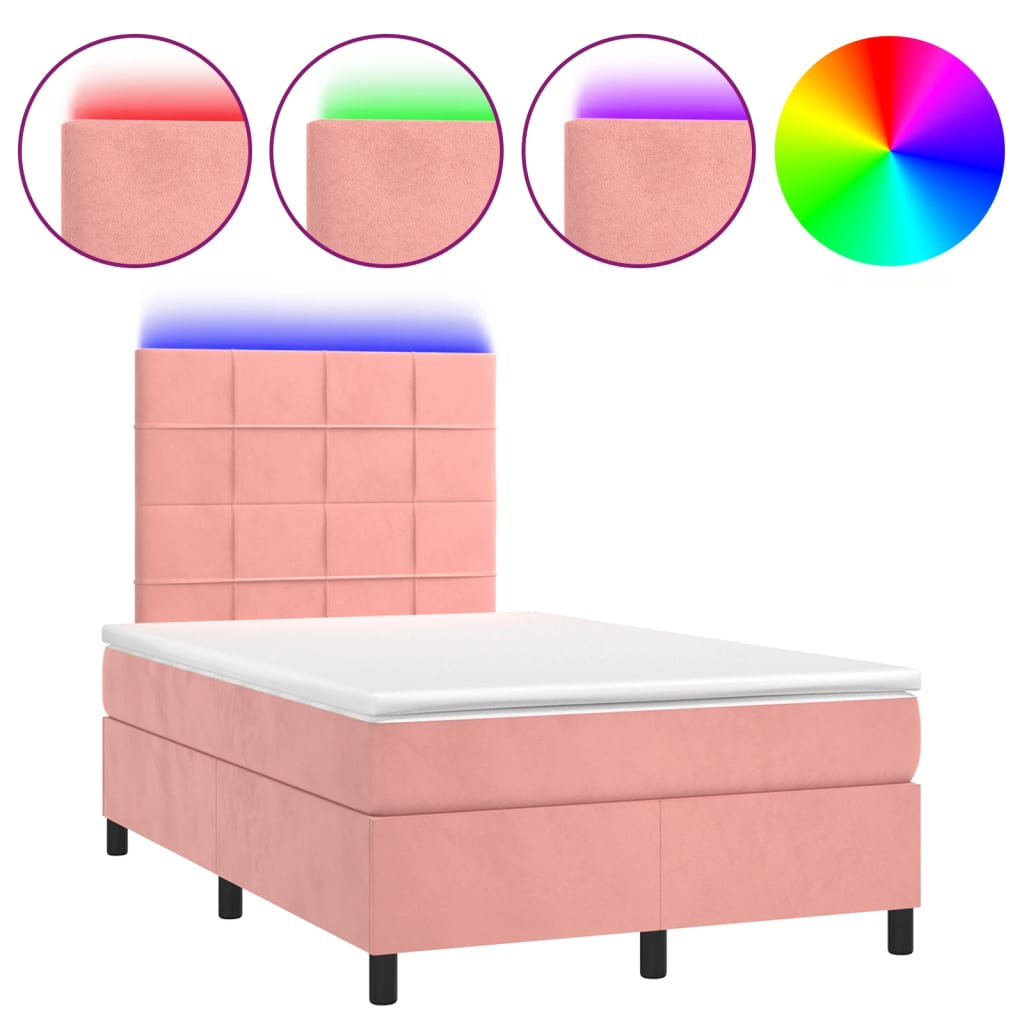 Κρεβάτι Boxspring με Στρώμα & LED Ροζ 120x190 εκ. Βελούδινο