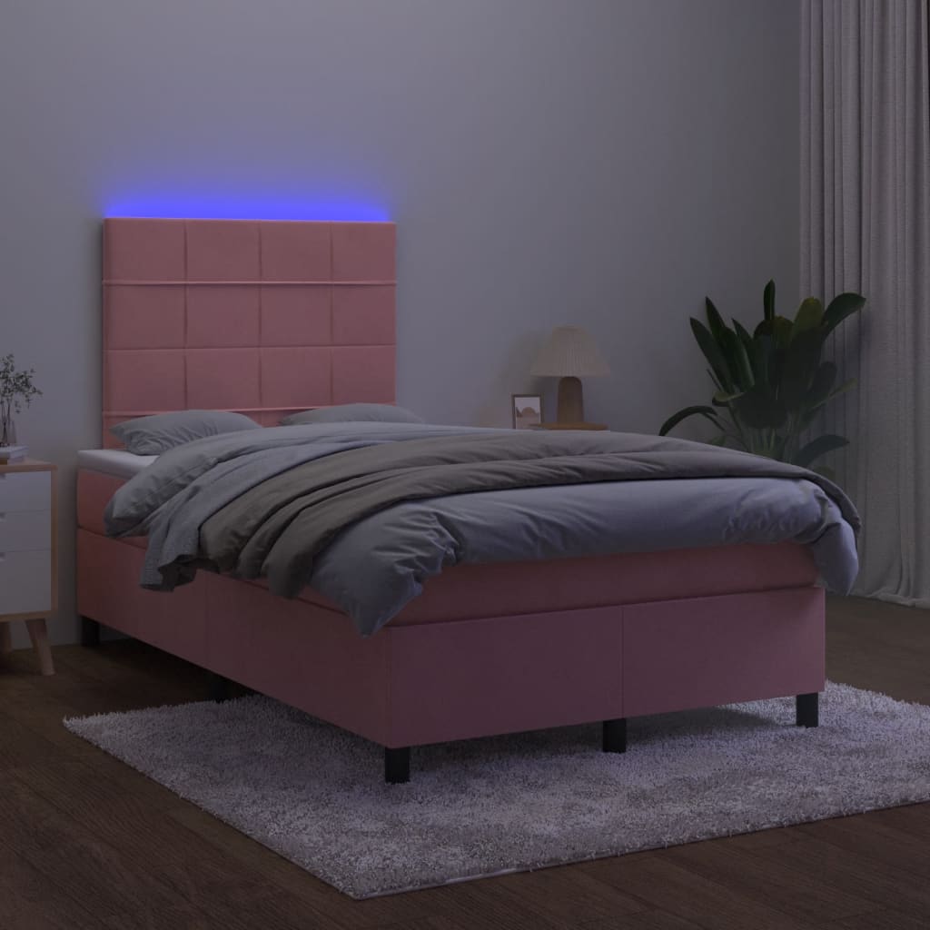 Κρεβάτι Boxspring με Στρώμα & LED Ροζ 120x190 εκ. Βελούδινο